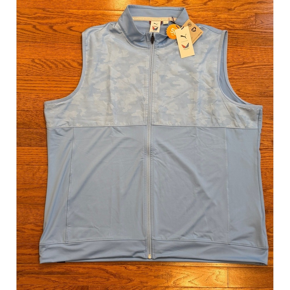 Puma Volition Vest Mens XL Blue Camo Performance Golf Activewear Stretch UPF 50+